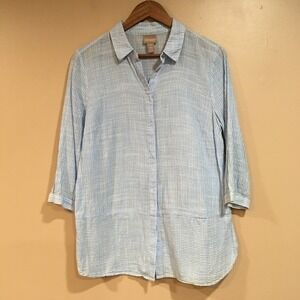 Chico's Light Blue & White Striped Button-Down Shirt